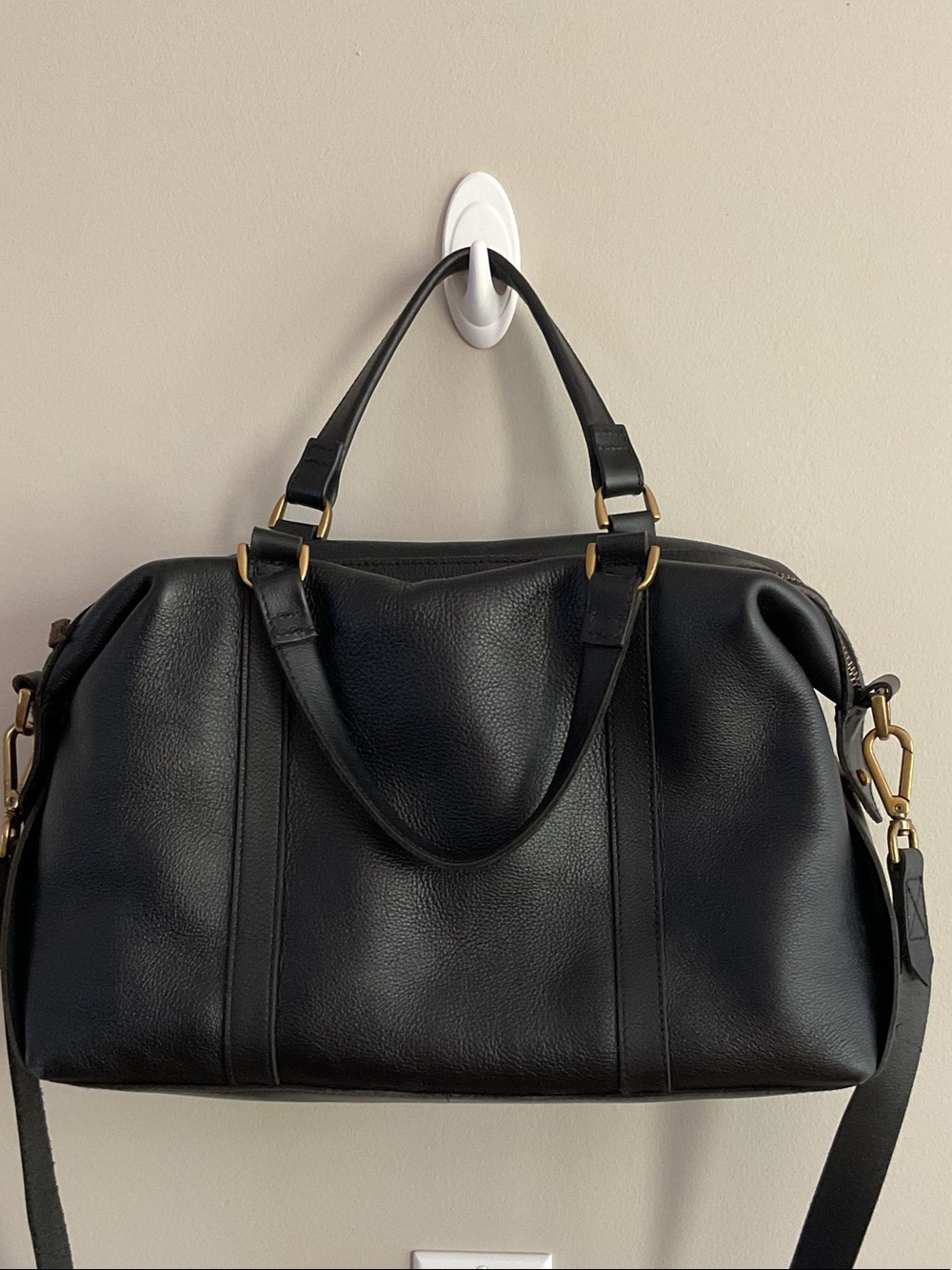 Madewell Black Leather Satchel with Gold Hardware